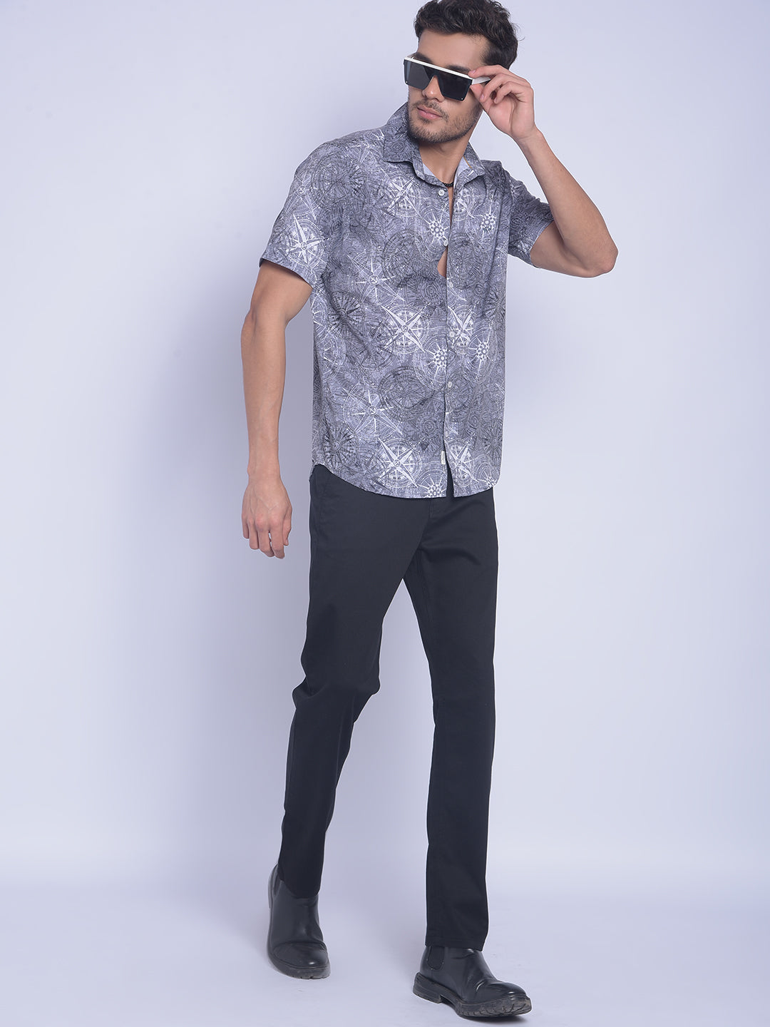 Grey Printed Shirt-Men Shirts-Crimsoune Club