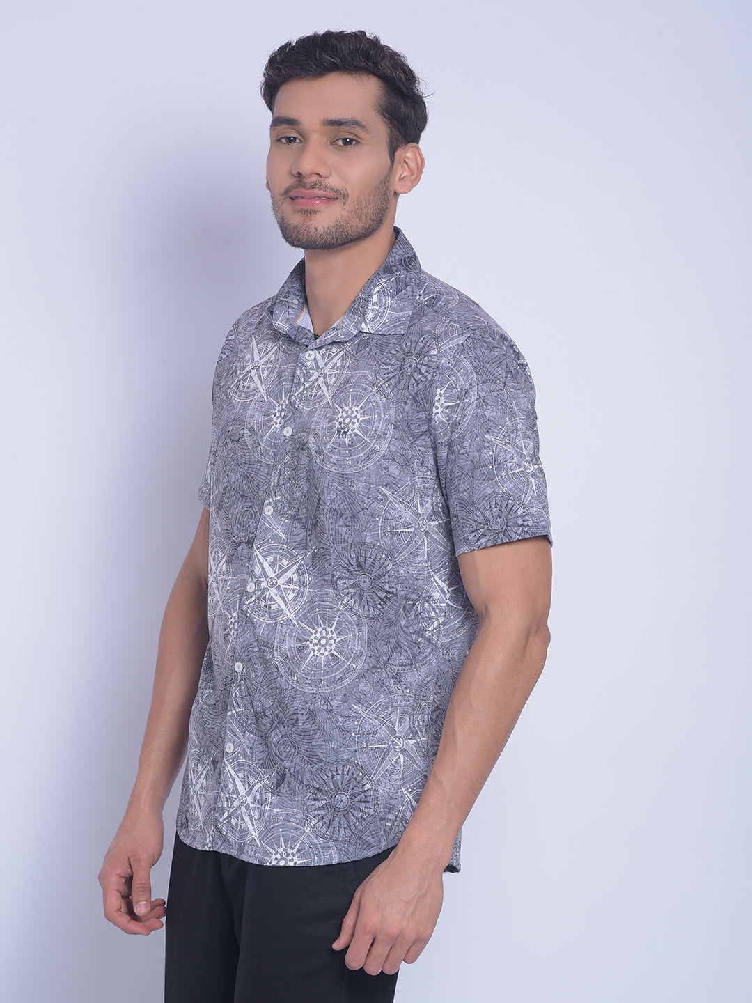 Grey Printed Shirt-Men Shirts-Crimsoune Club