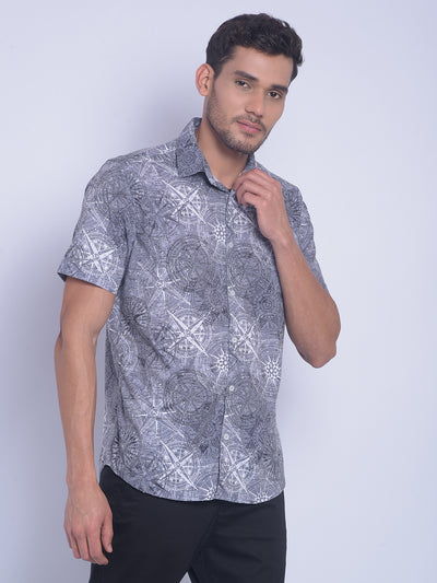 Grey Printed Shirt-Men Shirts-Crimsoune Club