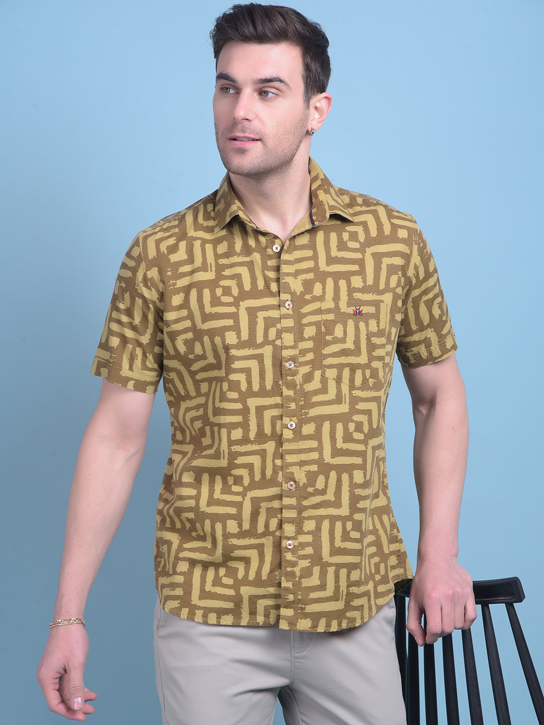 Brown Printed 100% Cotton Shirt-Men Shirts-Crimsoune Club