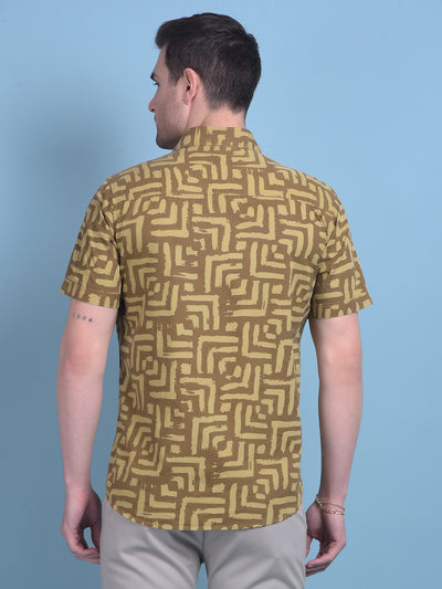 Brown Printed 100% Cotton Shirt-Men Shirts-Crimsoune Club