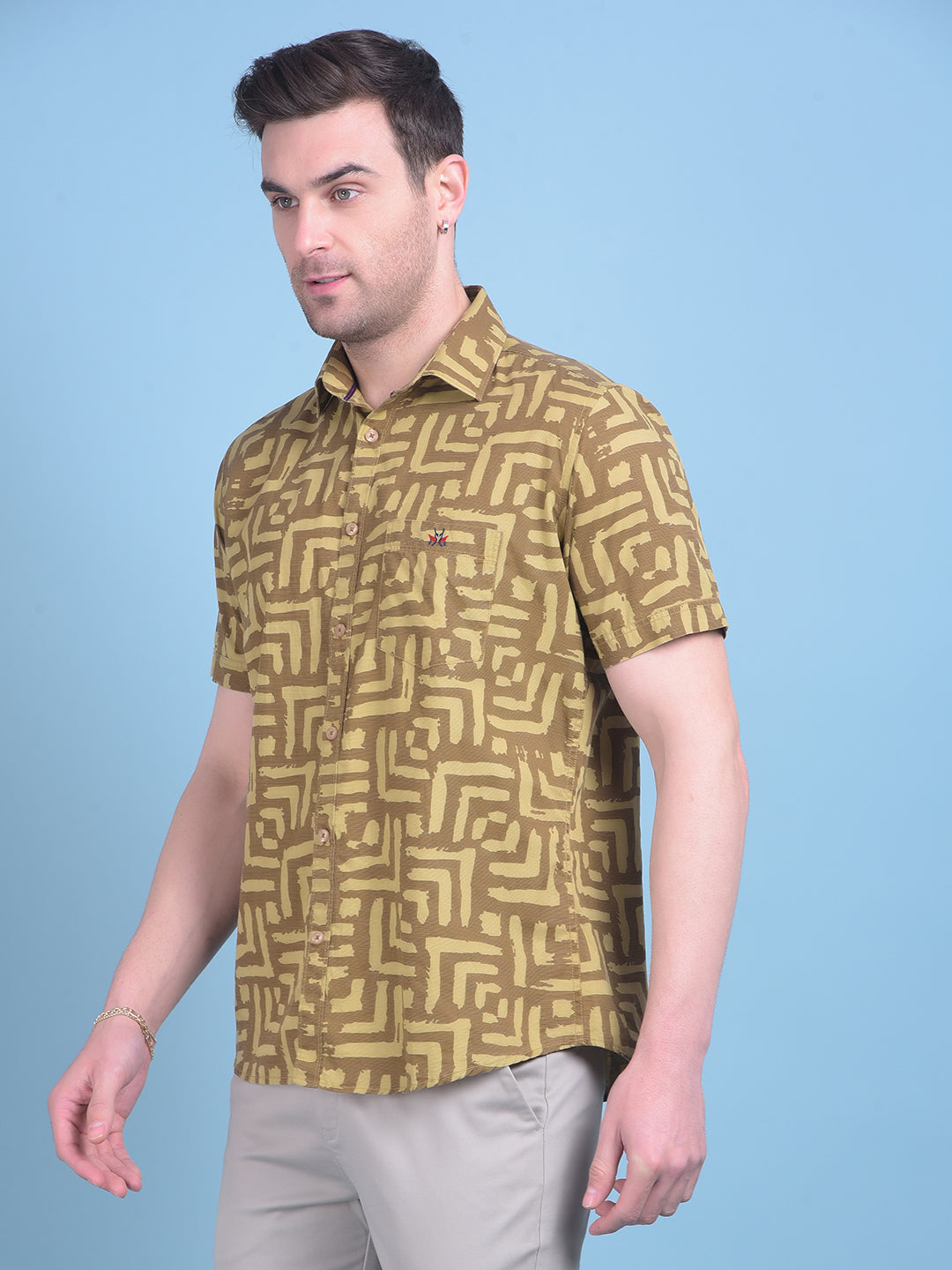 Brown Printed 100% Cotton Shirt-Men Shirts-Crimsoune Club