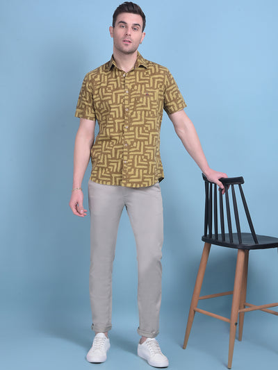 Brown Printed 100% Cotton Shirt-Men Shirts-Crimsoune Club