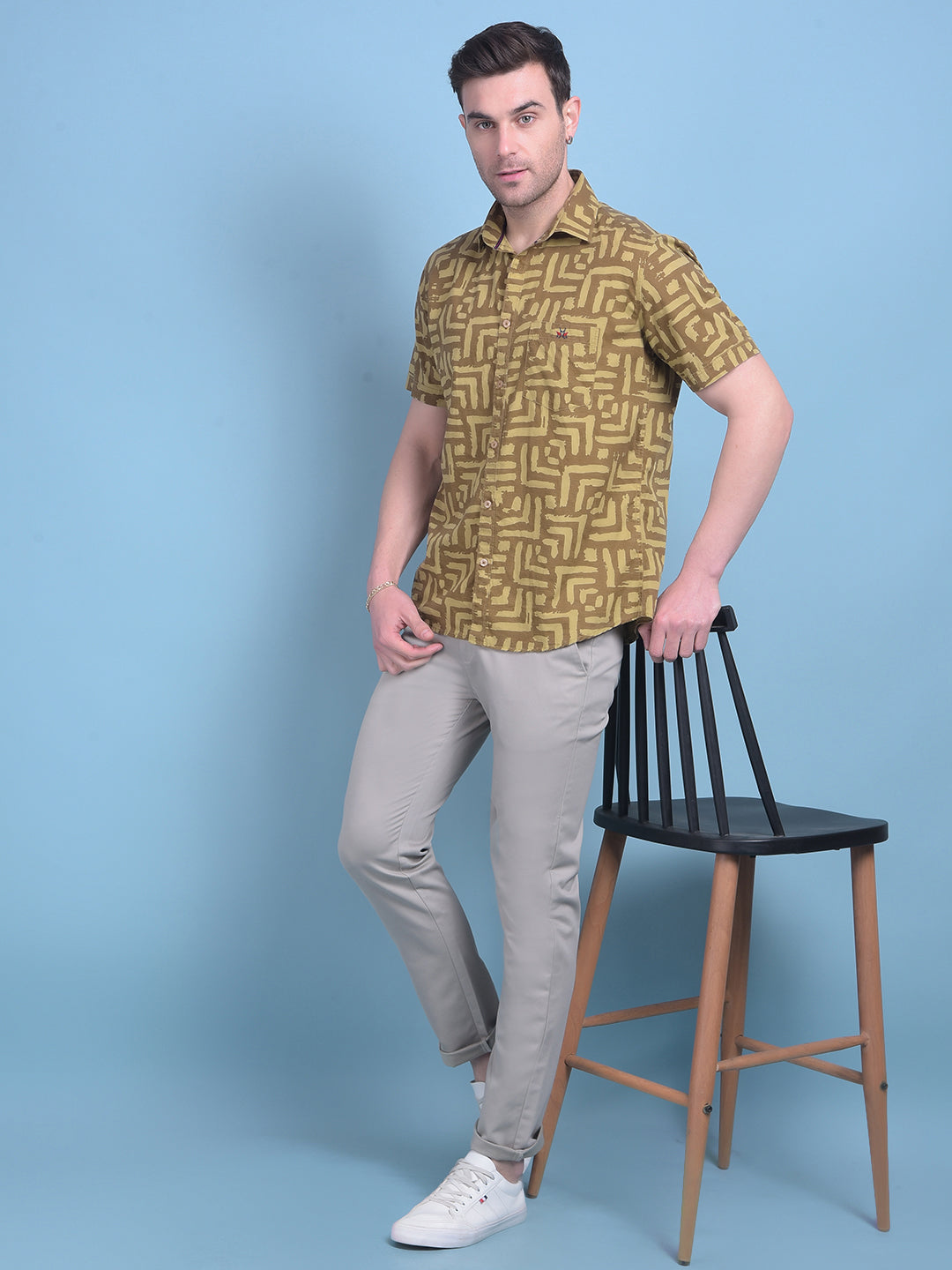 Brown Printed 100% Cotton Shirt-Men Shirts-Crimsoune Club