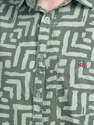 Olive Printed 100% Cotton Shirt-Men Shirts-Crimsoune Club