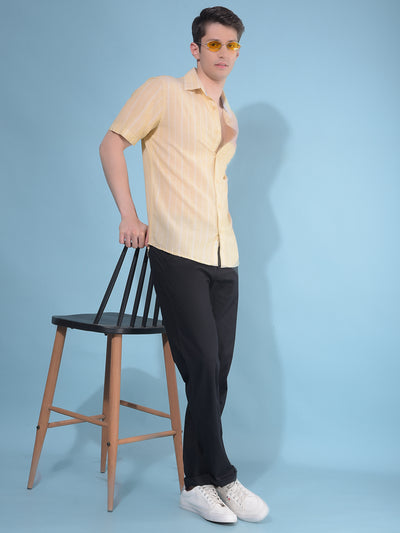 Yellow Vertical Striped Linen Shirt-Men Shirts-Crimsoune Club