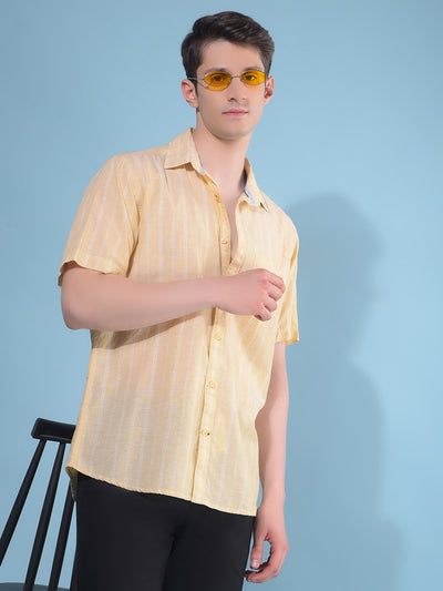 Yellow Vertical Striped Linen Shirt-Men Shirts-Crimsoune Club