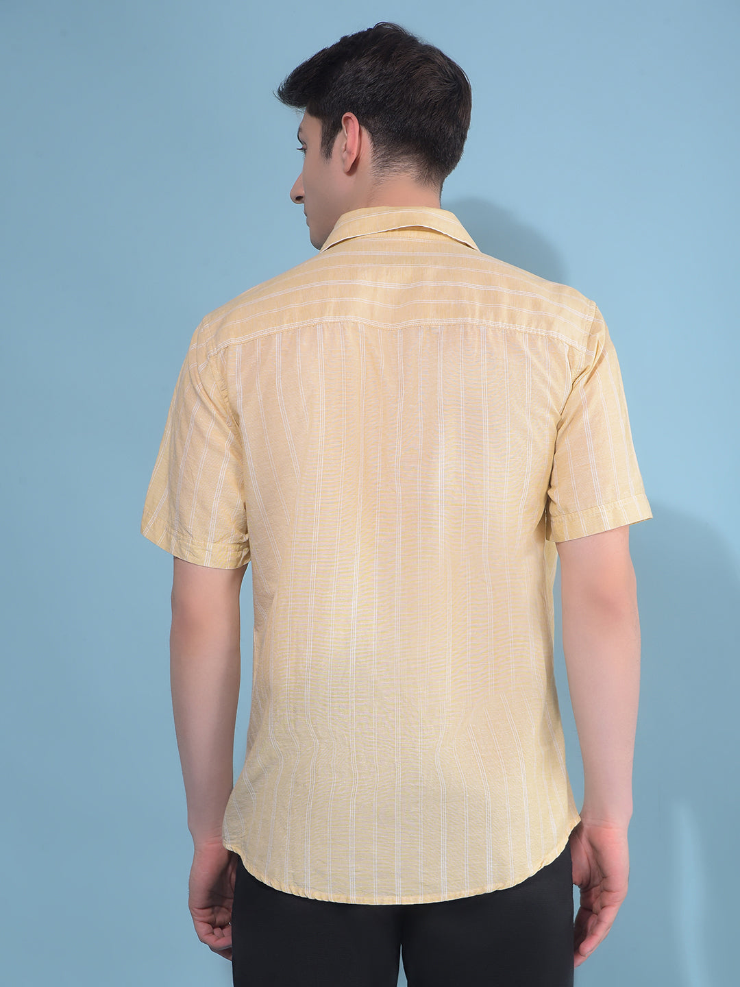 Yellow Vertical Striped Linen Shirt-Men Shirts-Crimsoune Club