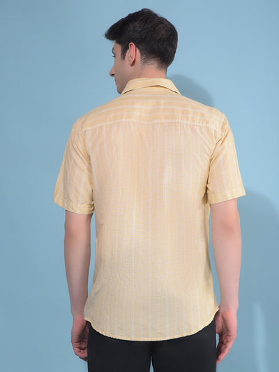 Yellow Vertical Striped Linen Shirt-Men Shirts-Crimsoune Club