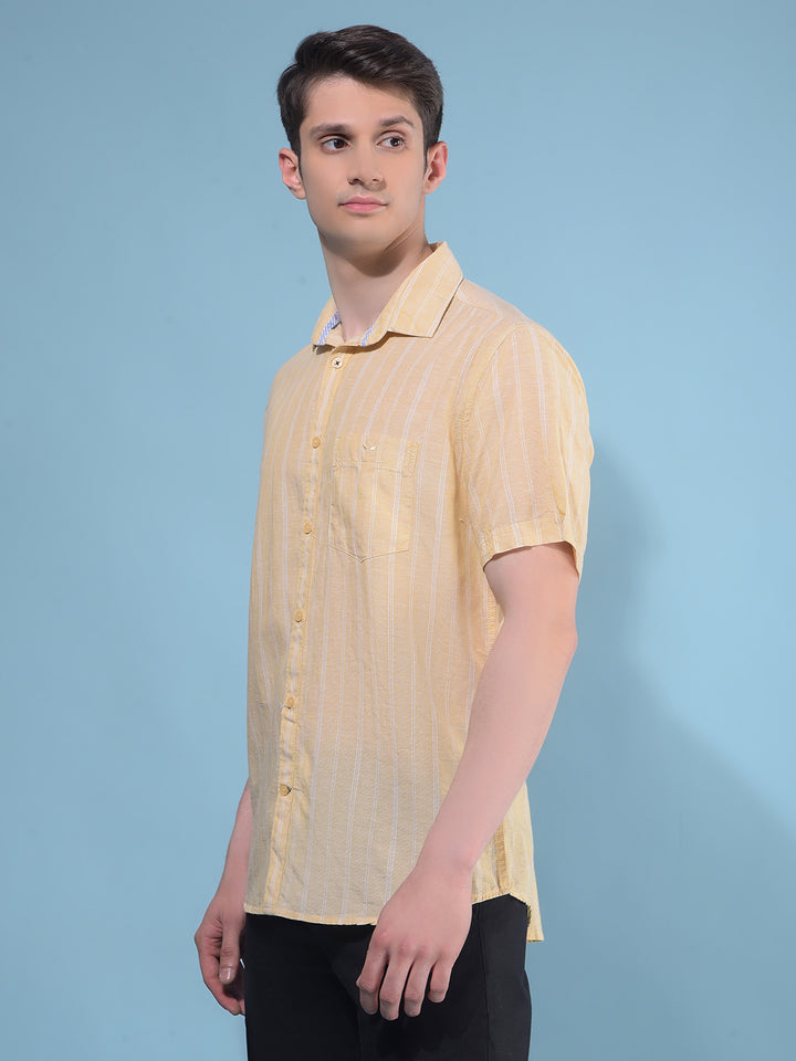 Yellow Vertical Striped Linen Shirt-Men Shirts-Crimsoune Club