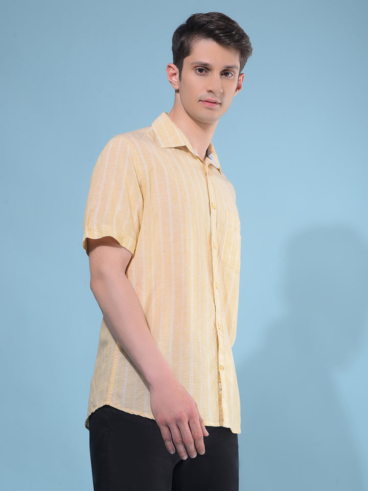 Yellow Vertical Striped Linen Shirt-Men Shirts-Crimsoune Club