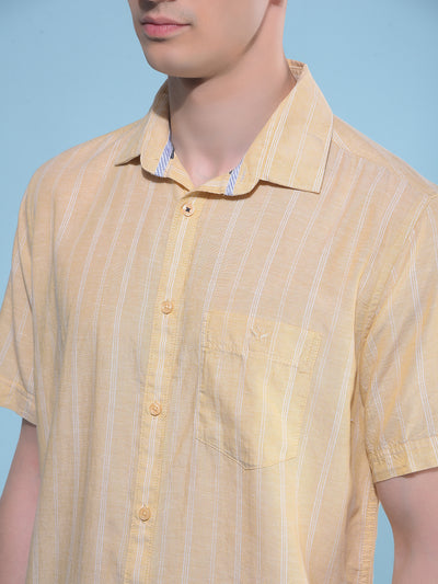 Yellow Vertical Striped Linen Shirt-Men Shirts-Crimsoune Club