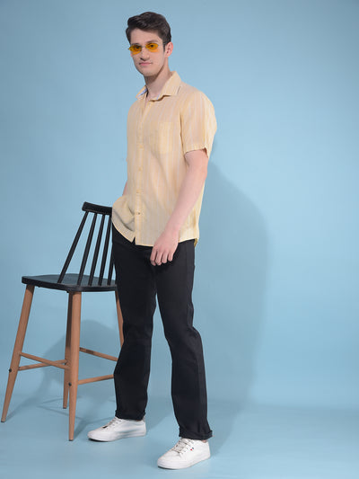 Yellow Vertical Striped Linen Shirt-Men Shirts-Crimsoune Club