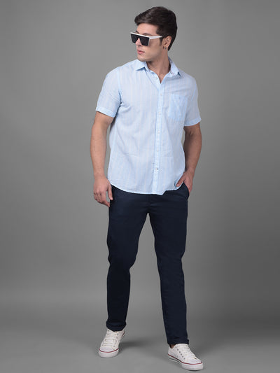 Blue Linen Shirt-Men Shirts-Crimsoune Club