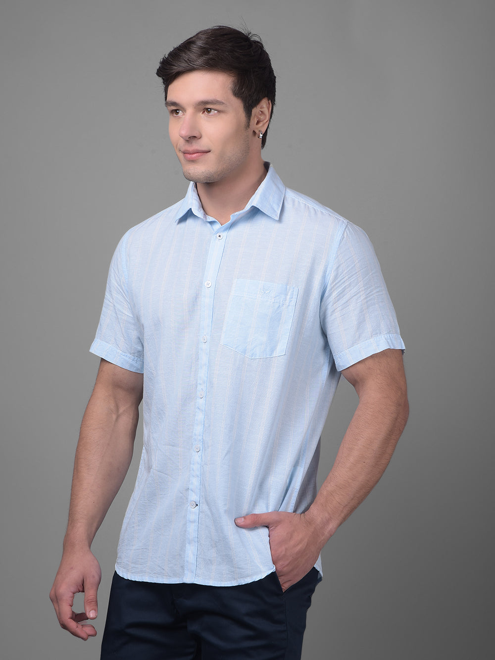 Blue Linen Shirt-Men Shirts-Crimsoune Club