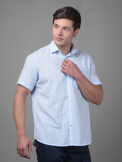 Blue Linen Shirt-Men Shirts-Crimsoune Club