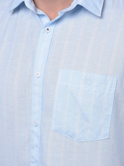 Blue Linen Shirt-Men Shirts-Crimsoune Club