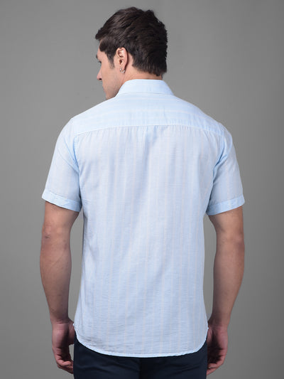Blue Linen Shirt-Men Shirts-Crimsoune Club