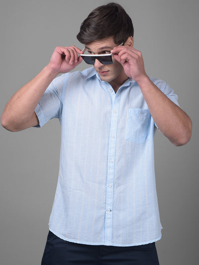 Blue Linen Shirt-Men Shirts-Crimsoune Club