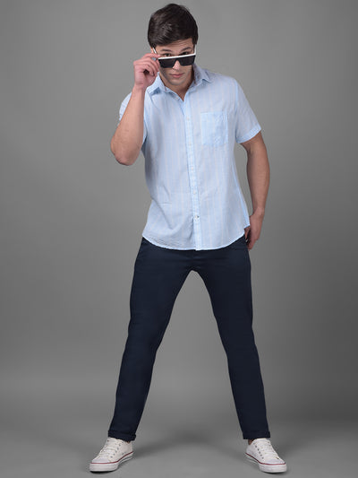 Blue Linen Shirt-Men Shirts-Crimsoune Club
