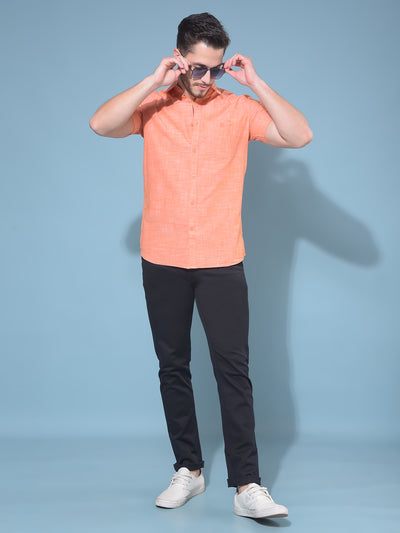Orange Textured Print 100% Cotton Shirt-Men Shirts-Crimsoune Club