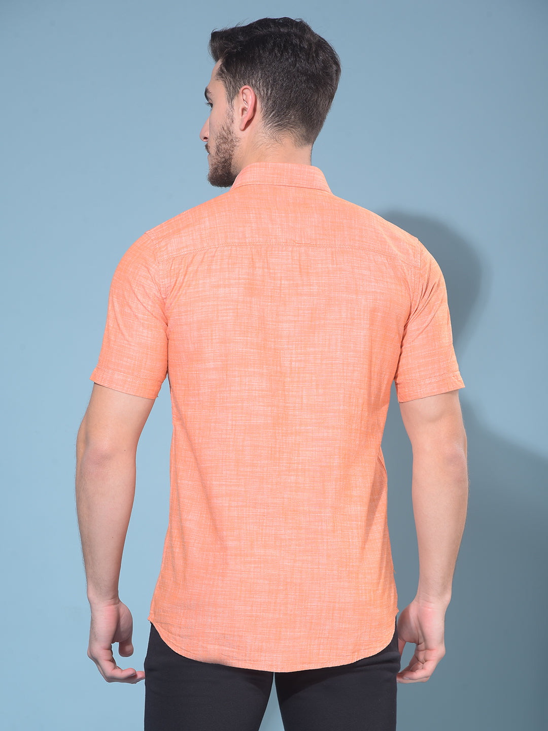 Orange Textured Print 100% Cotton Shirt-Men Shirts-Crimsoune Club