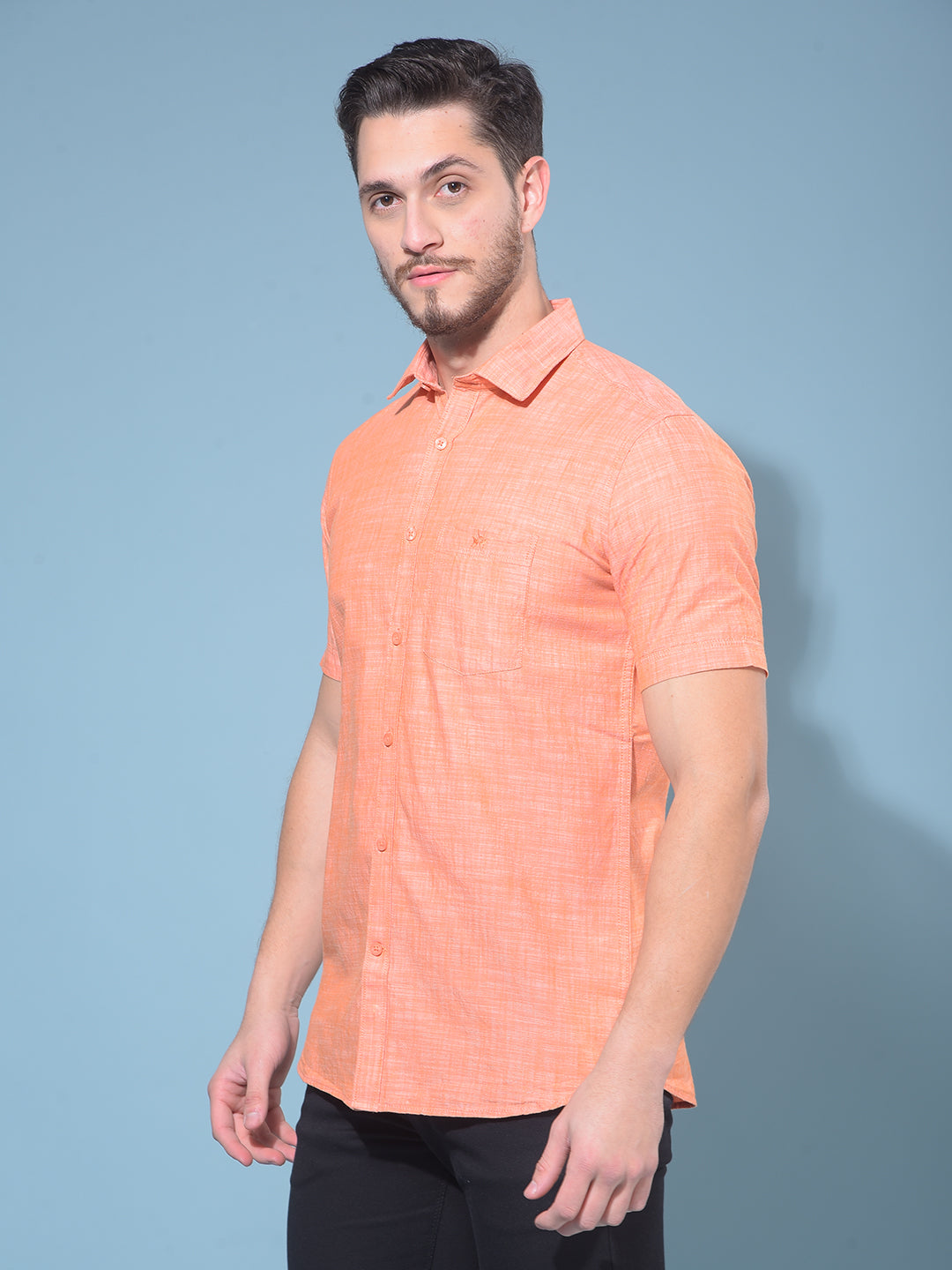 Orange Textured Print 100% Cotton Shirt-Men Shirts-Crimsoune Club