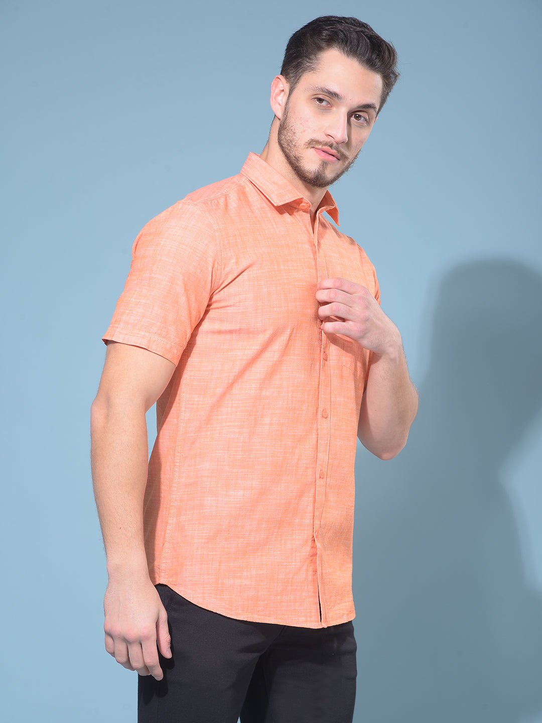 Orange Textured Print 100% Cotton Shirt-Men Shirts-Crimsoune Club