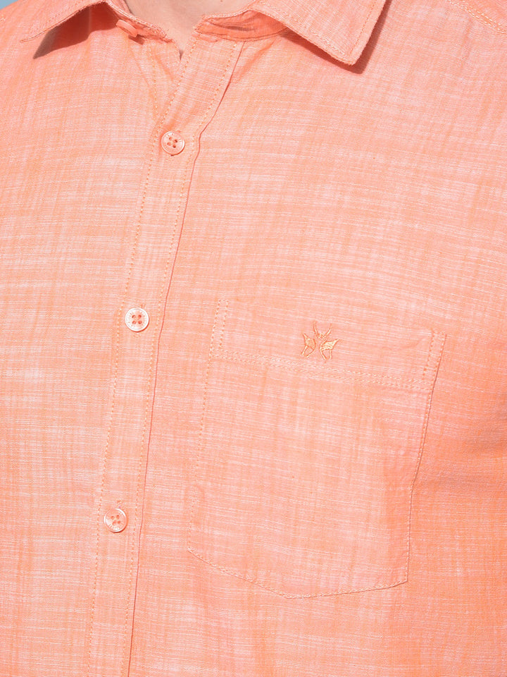 Orange Textured Print 100% Cotton Shirt-Men Shirts-Crimsoune Club