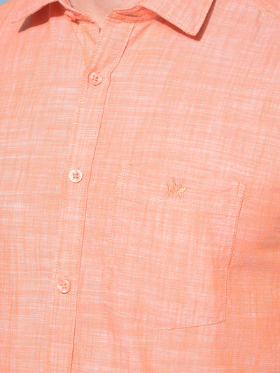 Orange Textured Print 100% Cotton Shirt-Men Shirts-Crimsoune Club