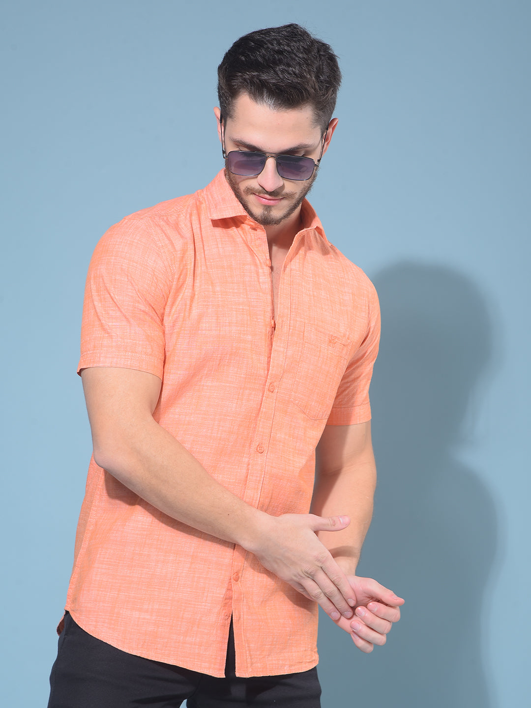 Orange Textured Print 100% Cotton Shirt-Men Shirts-Crimsoune Club