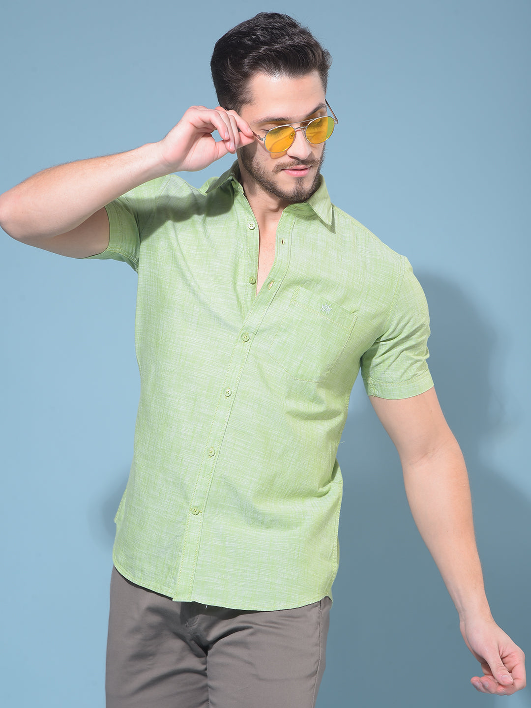 Green Textured Print 100% Cotton Shirt-Men Shirts-Crimsoune Club