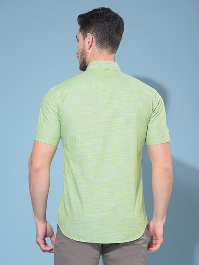 Green Textured Print 100% Cotton Shirt-Men Shirts-Crimsoune Club