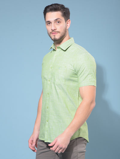 Green Textured Print 100% Cotton Shirt-Men Shirts-Crimsoune Club