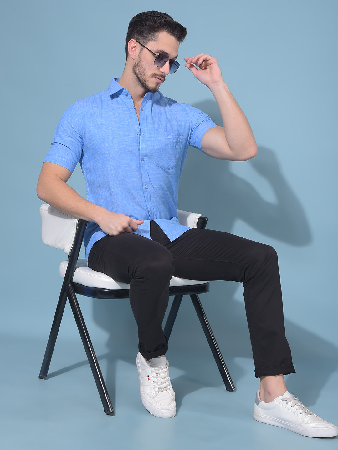 Blue Textured Print 100% Cotton Shirt-Men Shirts-Crimsoune Club