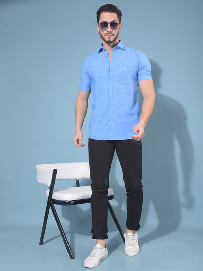 Blue Textured Print 100% Cotton Shirt-Men Shirts-Crimsoune Club