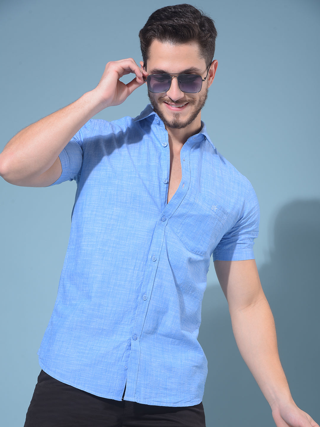 Blue Textured Print 100% Cotton Shirt-Men Shirts-Crimsoune Club