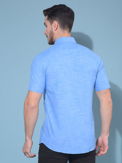 Blue Textured Print 100% Cotton Shirt-Men Shirts-Crimsoune Club