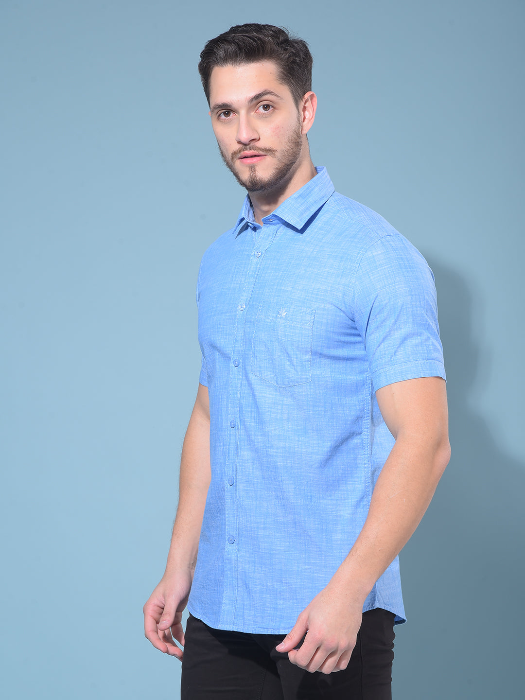 Blue Textured Print 100% Cotton Shirt-Men Shirts-Crimsoune Club