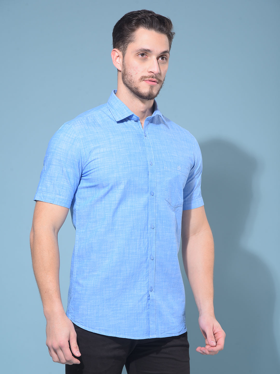 Blue Textured Print 100% Cotton Shirt-Men Shirts-Crimsoune Club