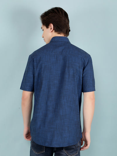 Navy Blue 100% Cotton Shirt-Men Shirts-Crimsoune Club