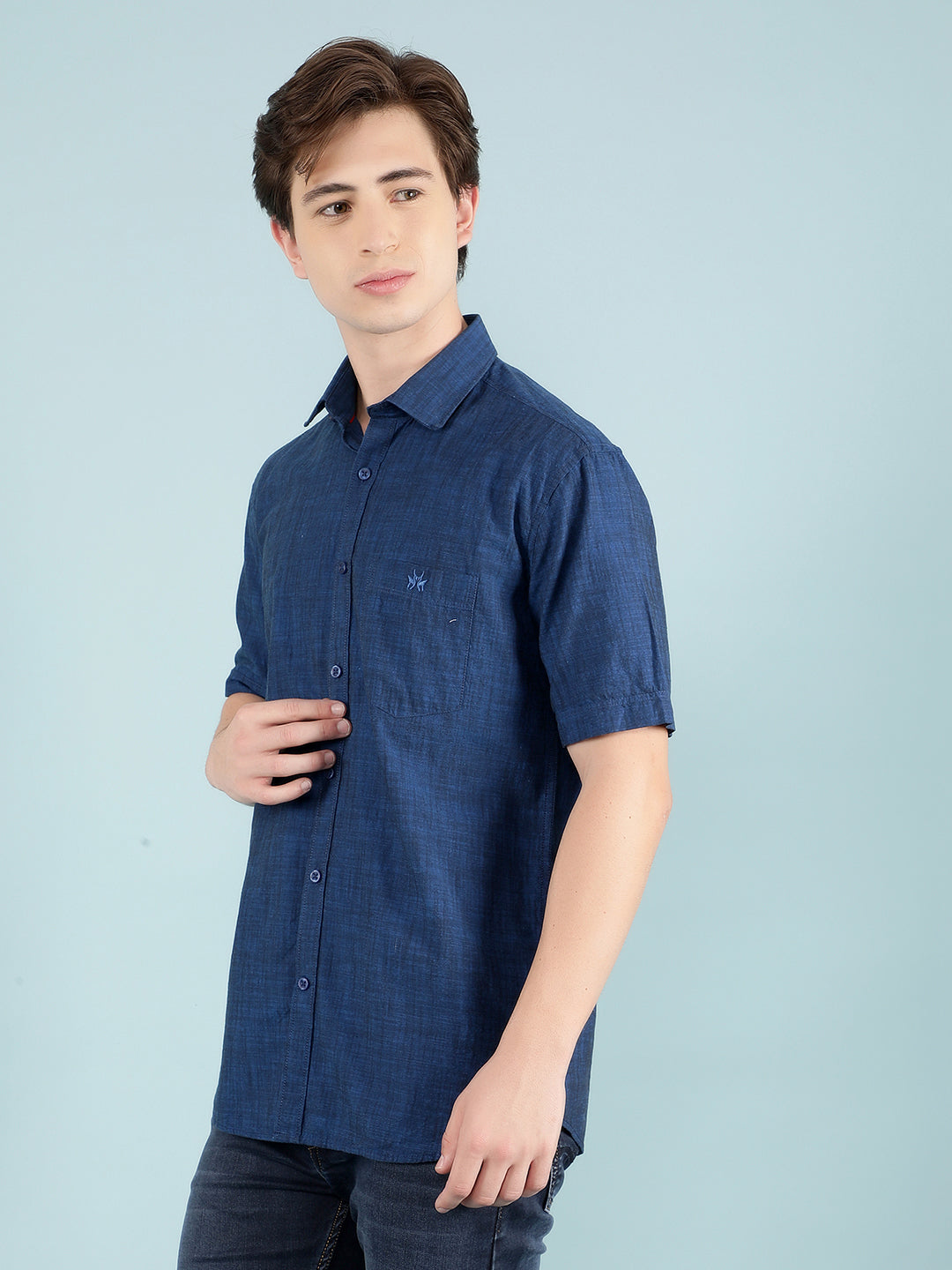 Navy Blue 100% Cotton Shirt-Men Shirts-Crimsoune Club