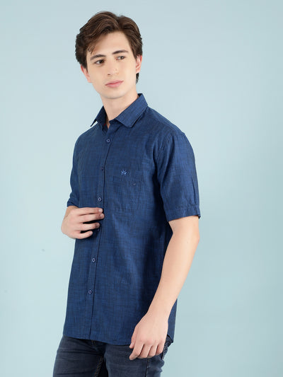 Navy Blue 100% Cotton Shirt-Men Shirts-Crimsoune Club