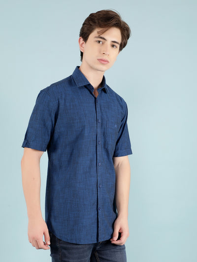 Navy Blue 100% Cotton Shirt-Men Shirts-Crimsoune Club