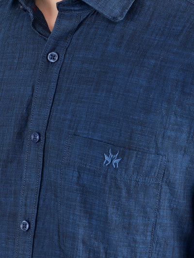 Navy Blue 100% Cotton Shirt-Men Shirts-Crimsoune Club