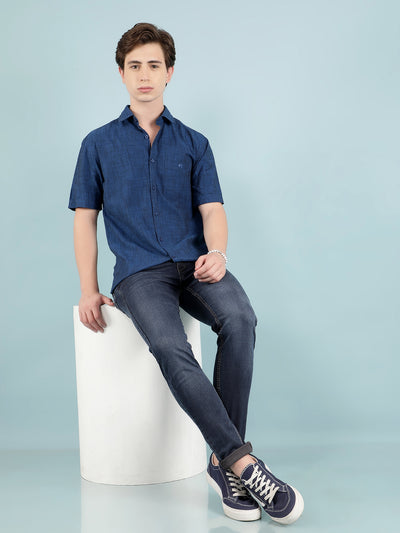 Navy Blue 100% Cotton Shirt-Men Shirts-Crimsoune Club