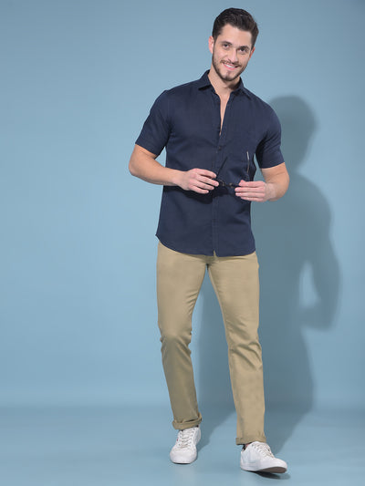 Navy Blue Linen Shirt-Men Shirts-Crimsoune Club