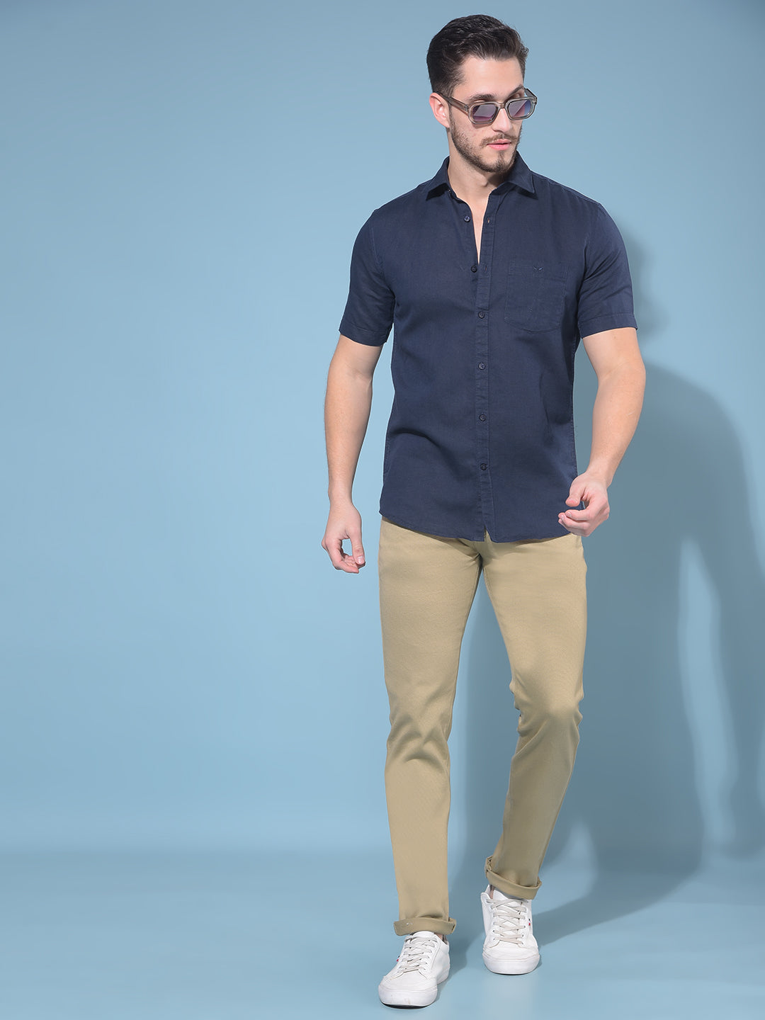 Navy Blue Linen Shirt-Men Shirts-Crimsoune Club