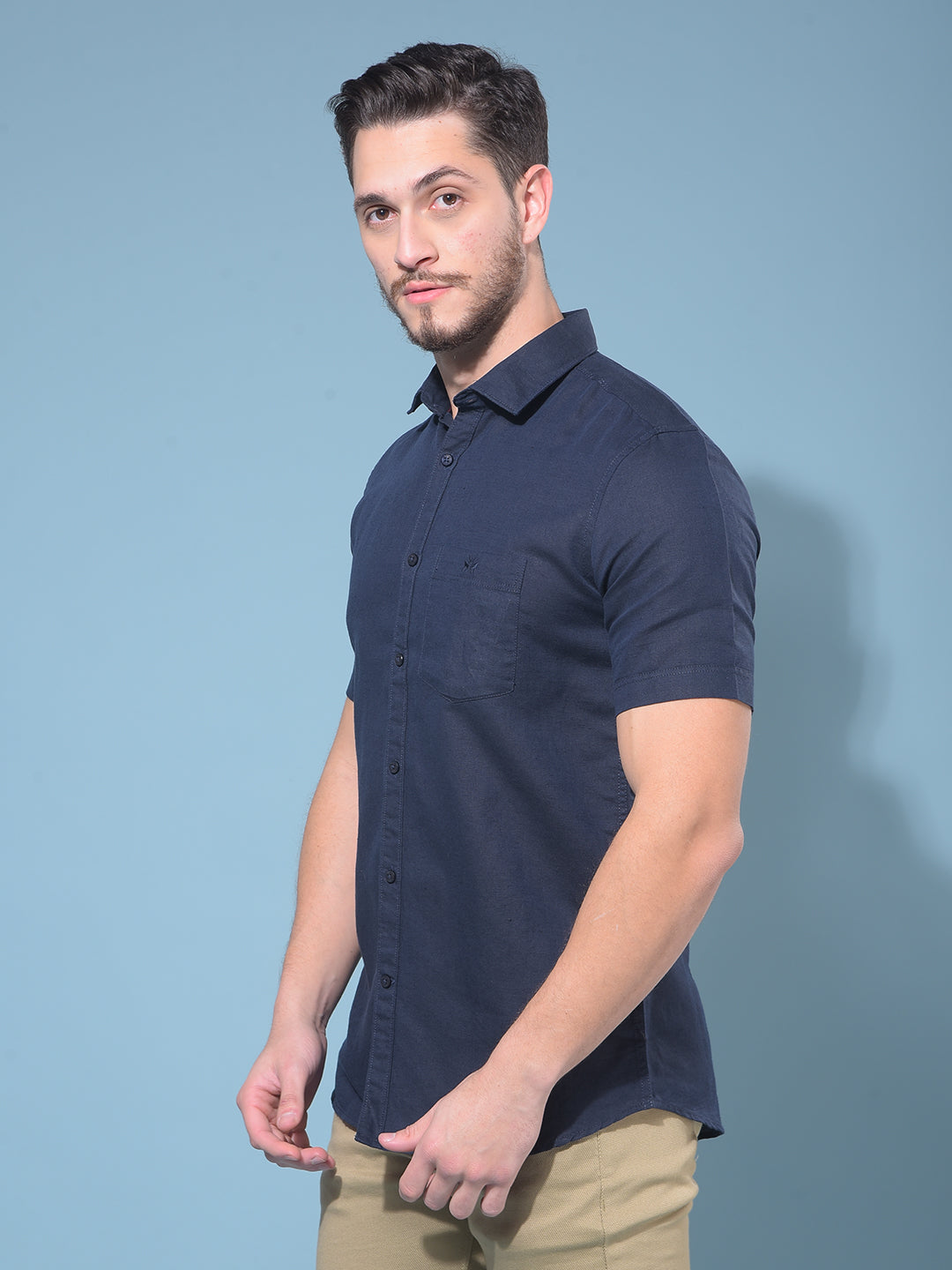 Navy Blue Linen Shirt-Men Shirts-Crimsoune Club