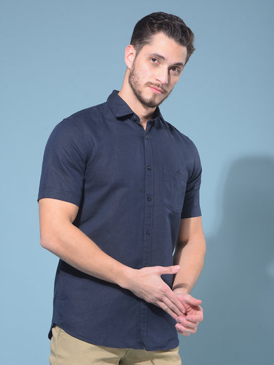 Navy Blue Linen Shirt-Men Shirts-Crimsoune Club